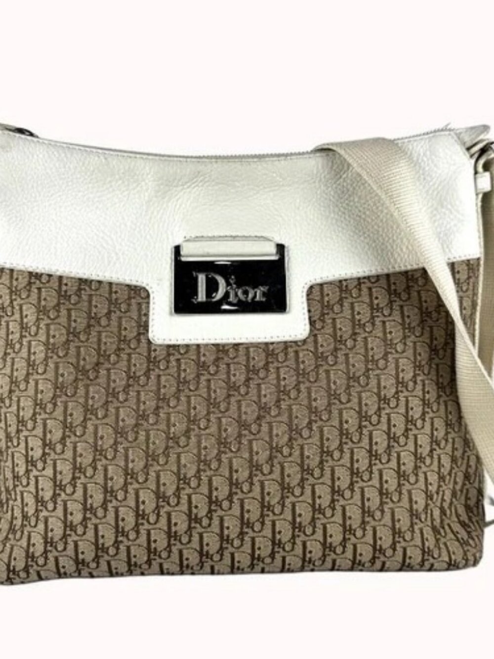 Auth Christian Dior Shoulder Bag Off White/Brown Canvas/Leather - z10948